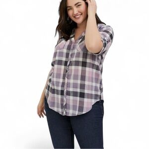 🌹NWT Torrid Purple & Pink Plaid Button Front Camp Tunic Size 2XL